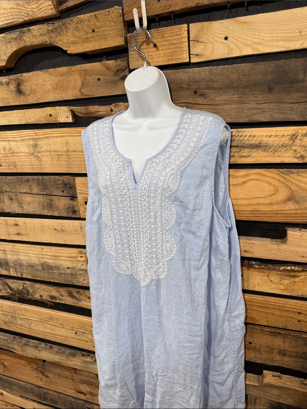 J. Jill Love 100% Linen Blue White Beaded Embroidered Boho Coastal Dress 3X - Picture 4 of 9